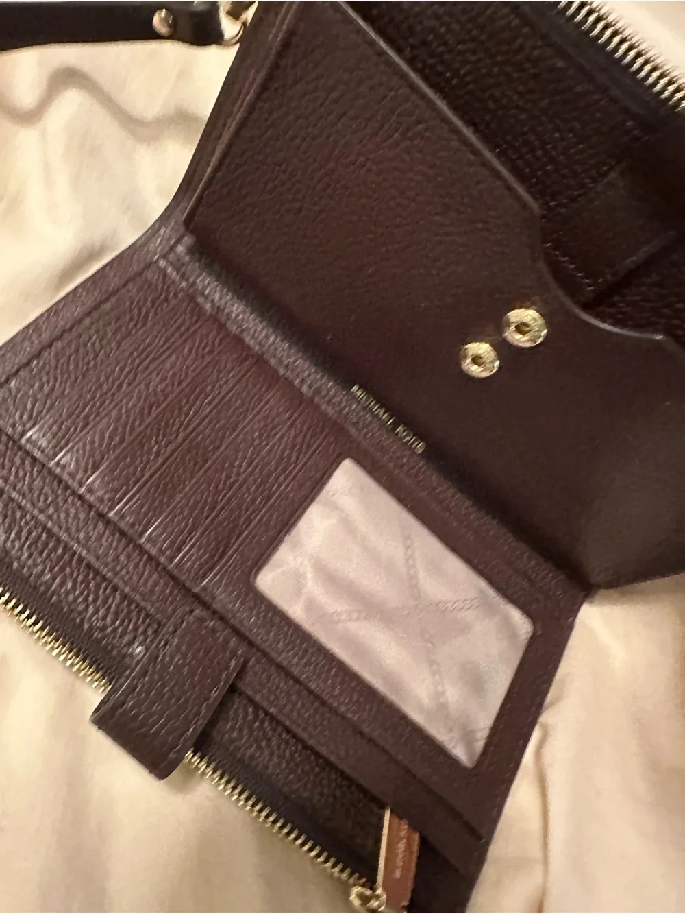 Michael Kors Dark Brown Pebbled Leather Wristlet with Gold Hardware